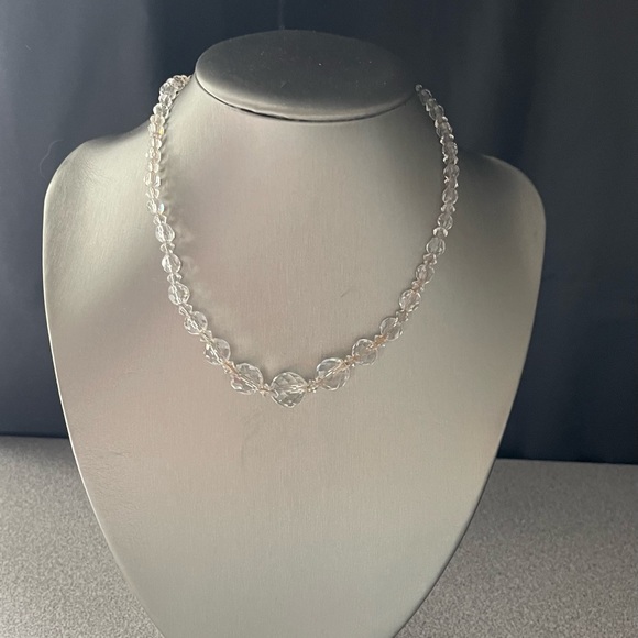 Vintage Art Deco Clear Glass Bead Necklace - Picture 2 of 6